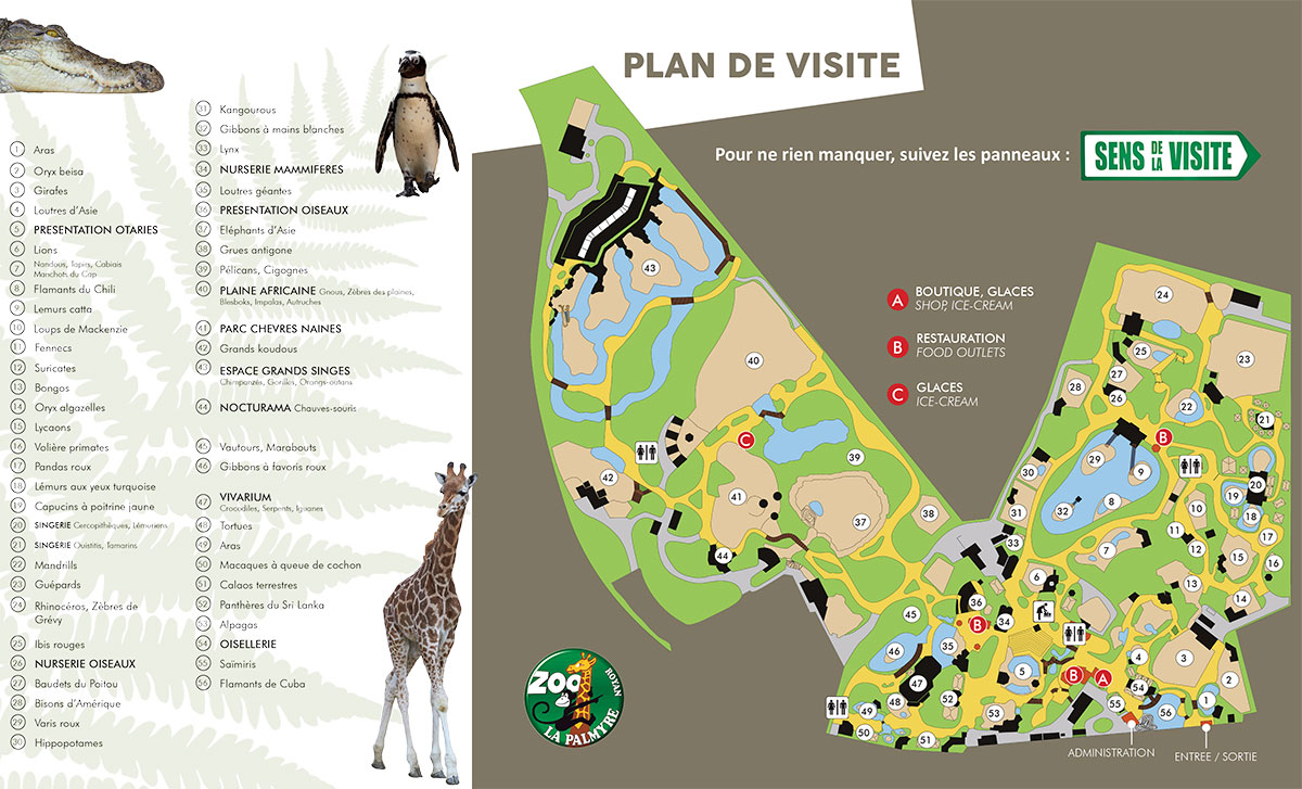 Plan du zoo de la Palmyre 